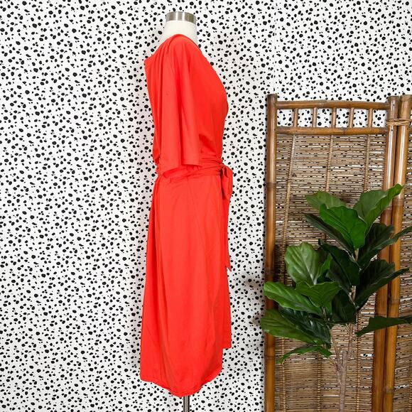Eloquii | Bold Orange Plus Size Tie Waist short Sleeve Midi Dress 20 - Picture 5 of 12
